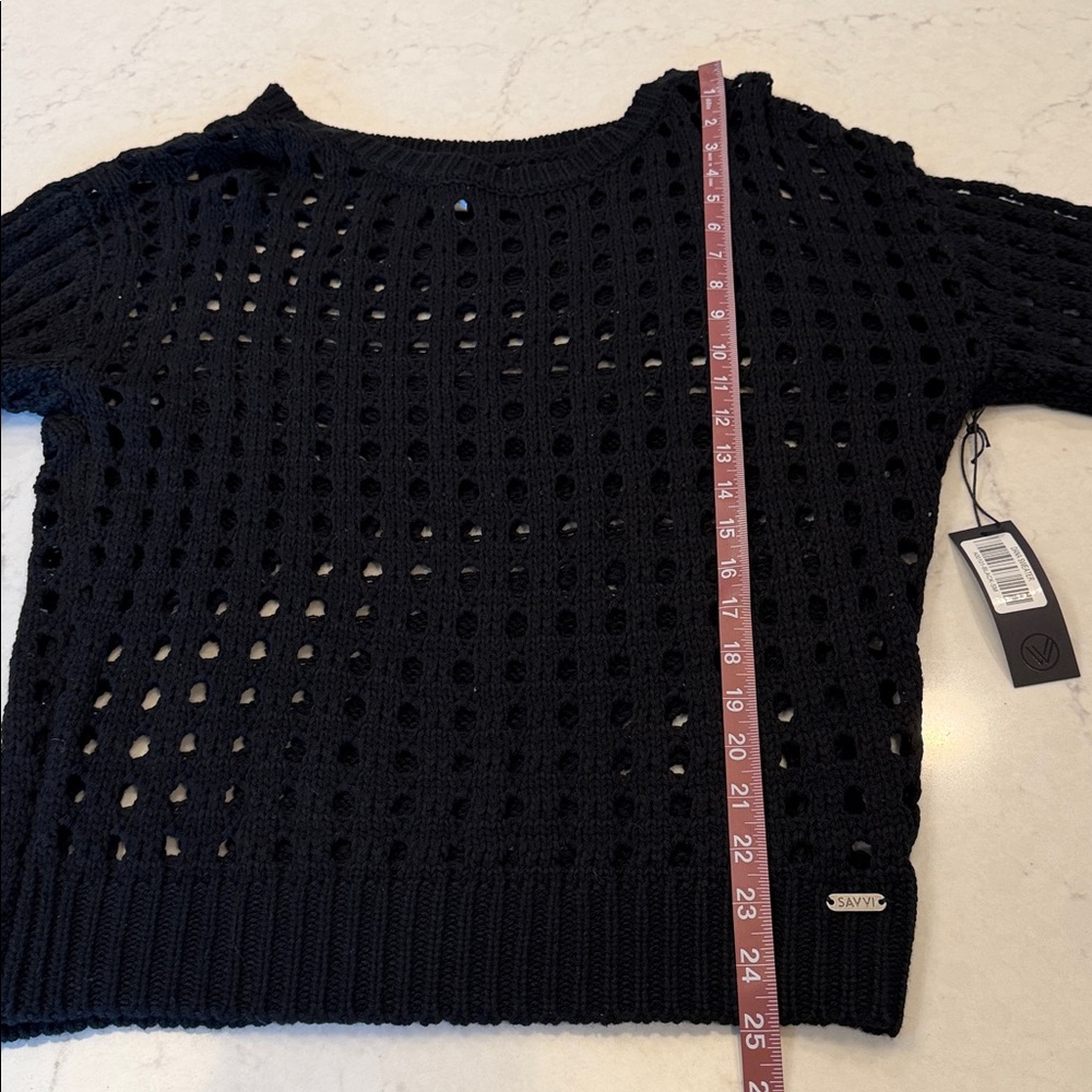 NWT Savvi Women’s Dana Crochet Knit Bell Sleeve Black Sweater Size S - Picture 8 of 9